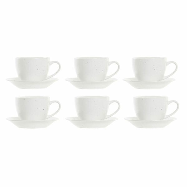 Ensemble de tasses à café DKD Home Decor Naturel Bois d'hévéa Blanc Grès 150 ml